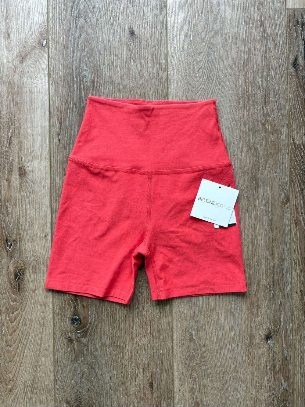 Beyond Yoga High-Waist Coral-Red Bike Shorts